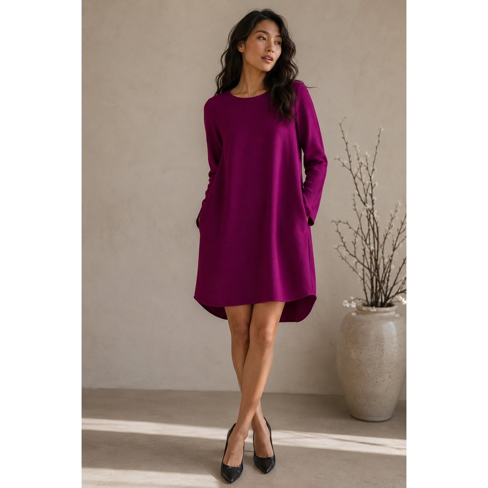 3.1 Phillip Lim Magenta Virgin Wool Silk Trim High-Low Shift Dress Size 2 Purple
